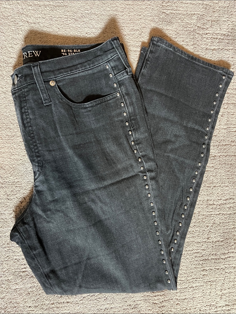 J. Crew Charcoal Black Studded Straight-Leg Jeans